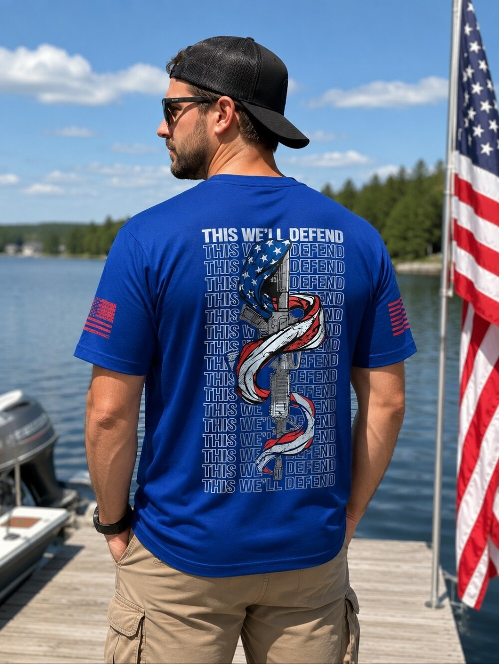 Patriotic 'This We'll Defend" Blue Short-Sleeve Flag Graphic Tee